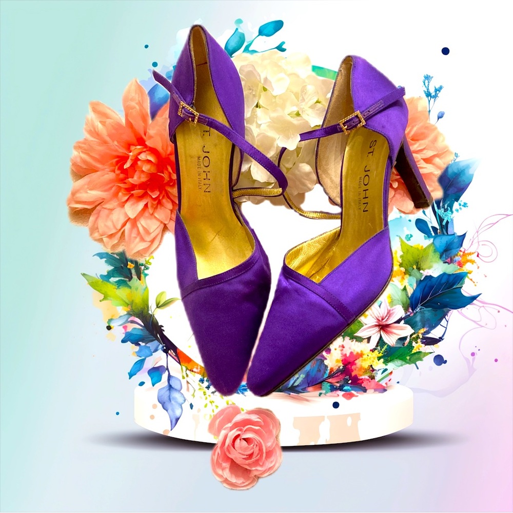 Vintage St. John Purple Satin and Faux Diamond Heels